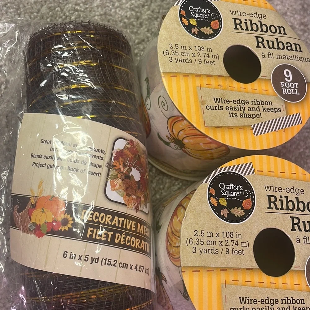 Fall ribbon and mesh bundle of 3